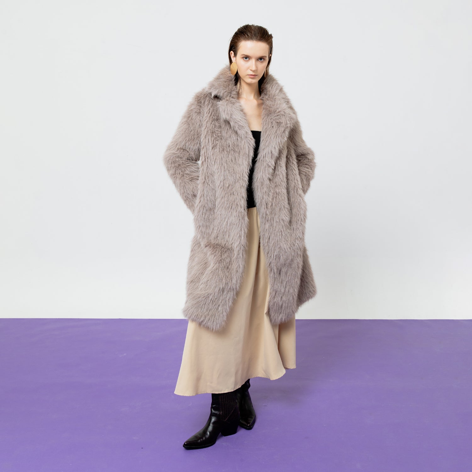 NICOLINE GREY FAUX FUR COAT OUTERWEAR