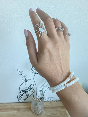 Sterling Opalite Daisy Ring