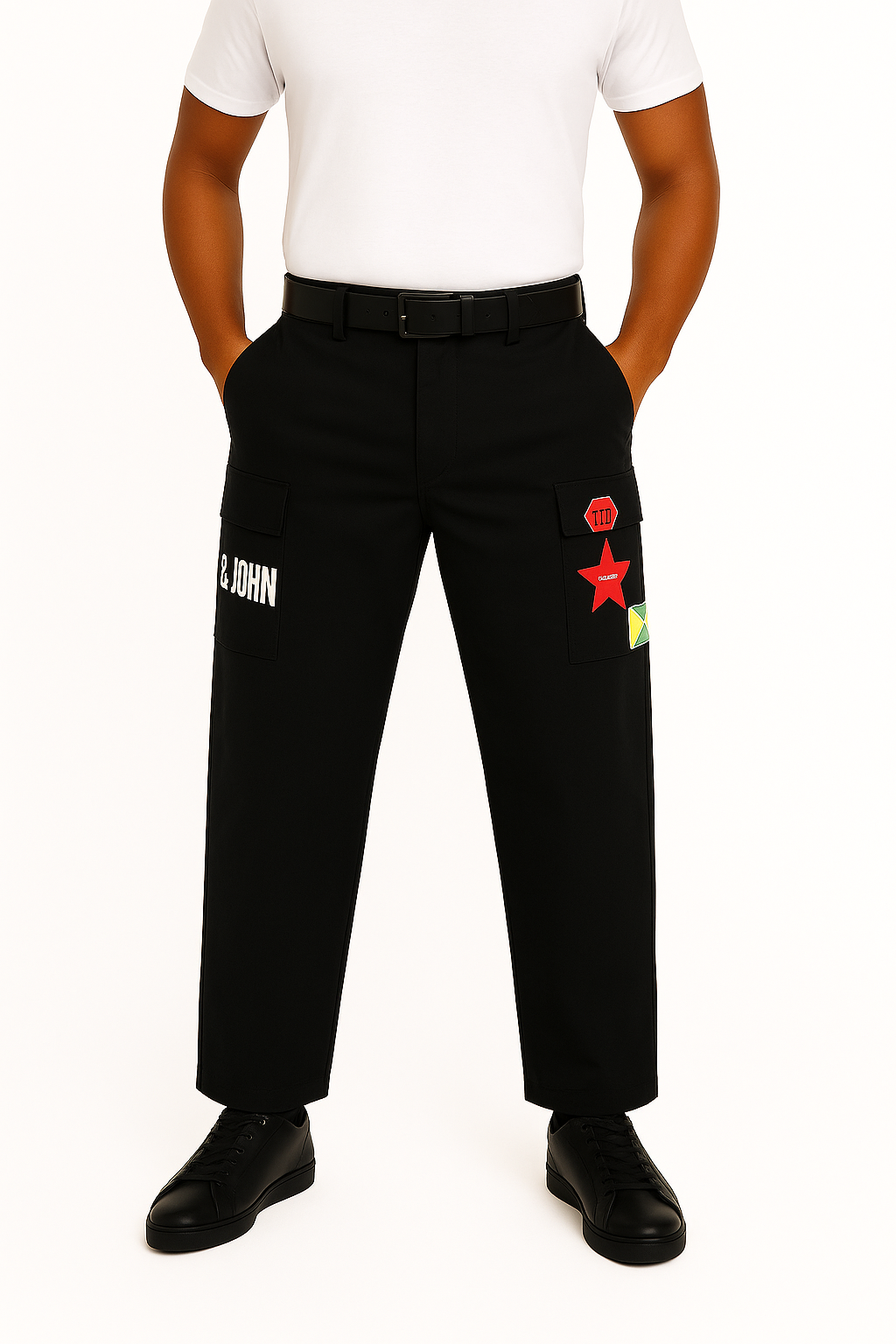 Black Logo Patch Cargo Pants