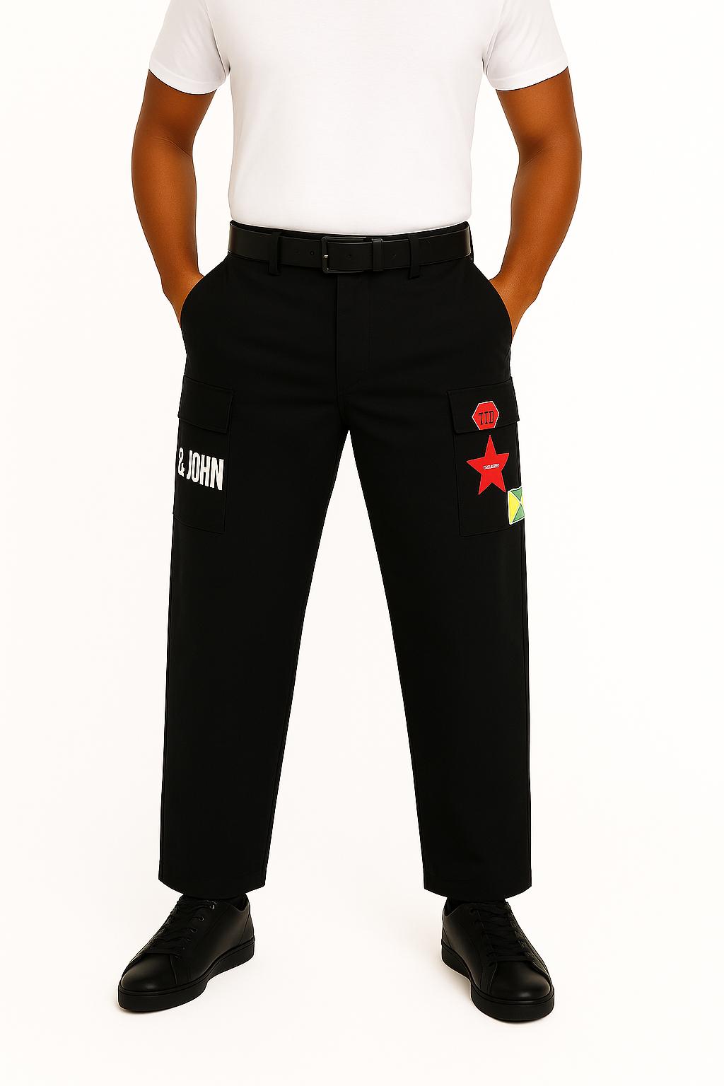Black Logo Patch Cargo Pants