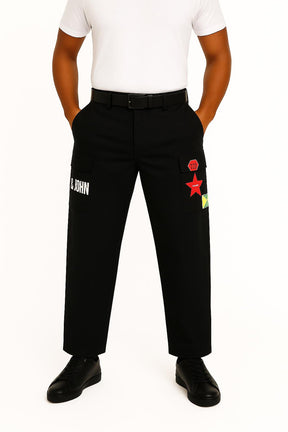 Black Logo Patch Cargo Pants