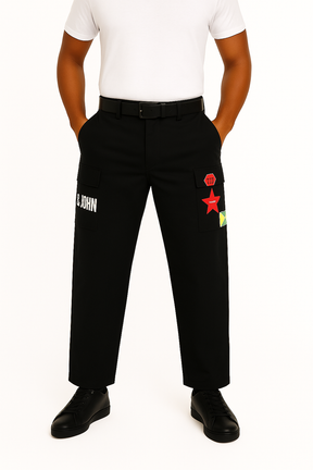 Black Logo Patch Cargo Pants