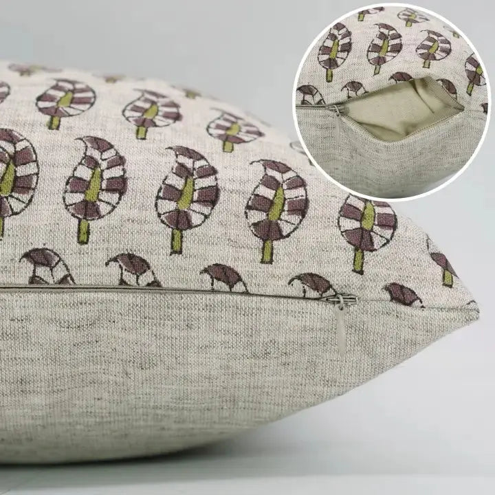 Boho Decor Hand Block Desgin Viscose Linen Cushion Cover - Lil Paisley