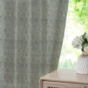 Floral Block Print Pure Linen Pleated Curtain - Superstar
