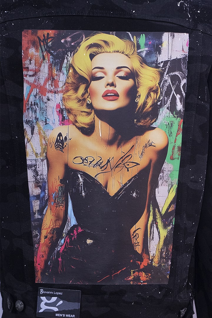 Black denim jacket with Marilyn Monroe print