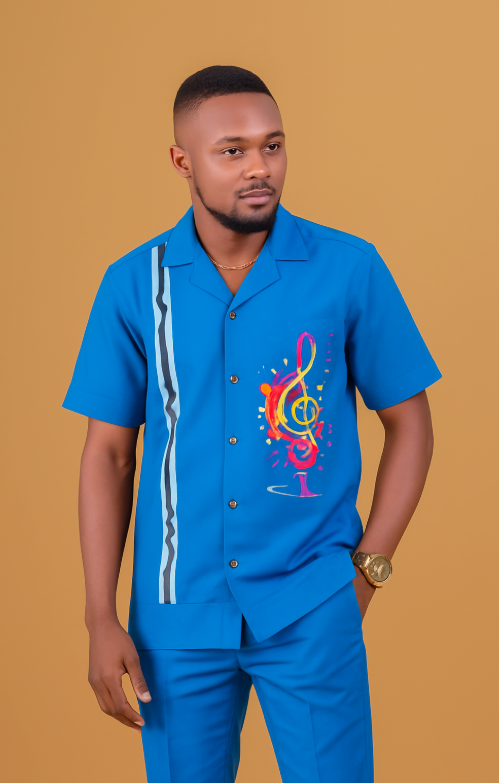 Blue African Print Shirt - The Abiso Men's Collection - Movek Fashion