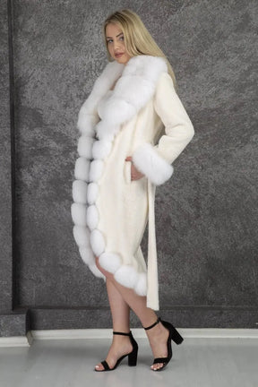 White fox fur long coat