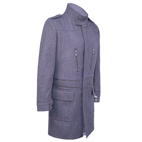 Gray coat featuring snaps and zipper details