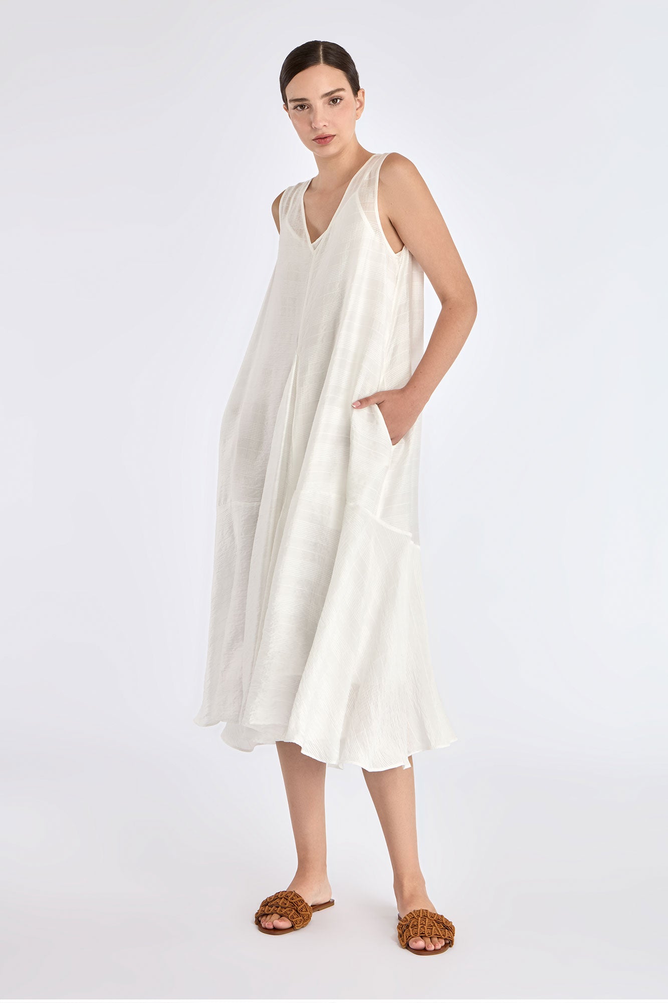 Lenox Godet Dress | Off White