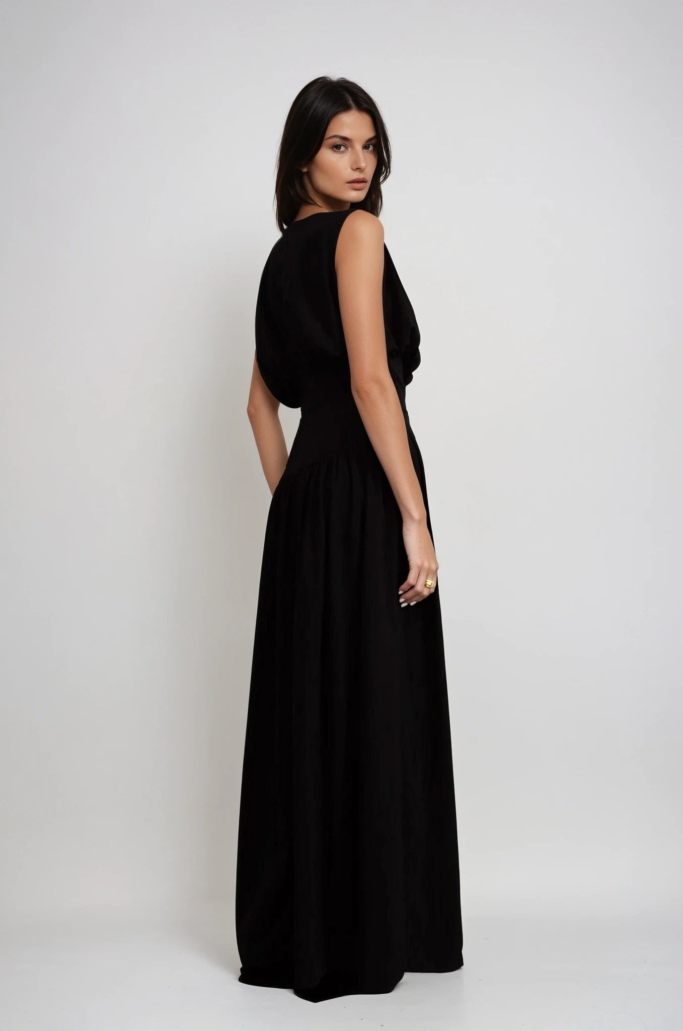 Élodie Drape Waist Crepe Gown