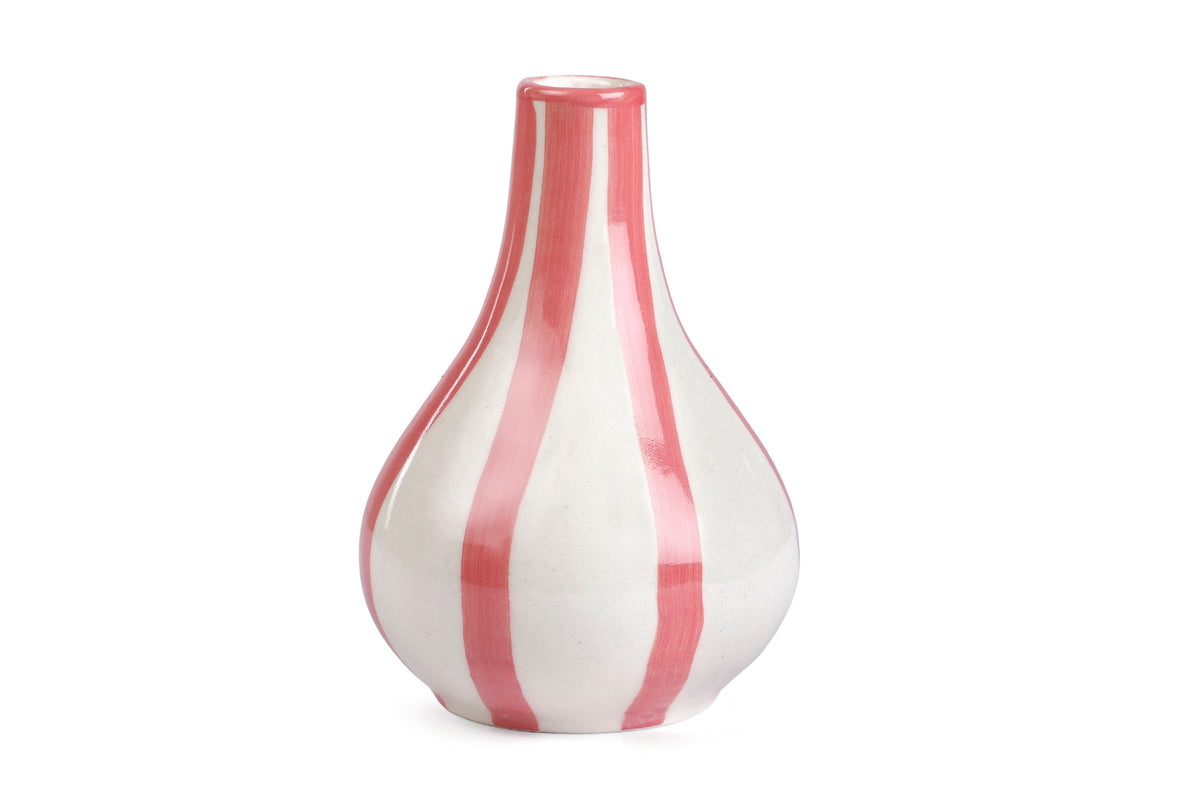 Ceramic Stripe Bud Vase, Pink -  3.5 x 3.5 x 4.75 Inches