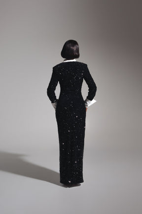 KALI Keyhole Sequin Maxi Dress in ONYX
