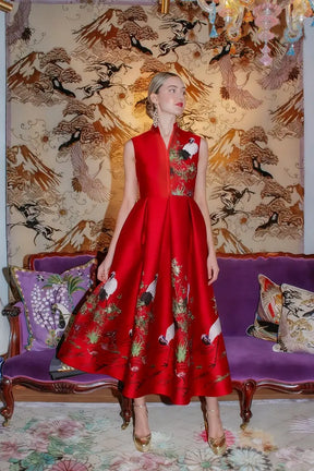 Royal Red Crane Dress