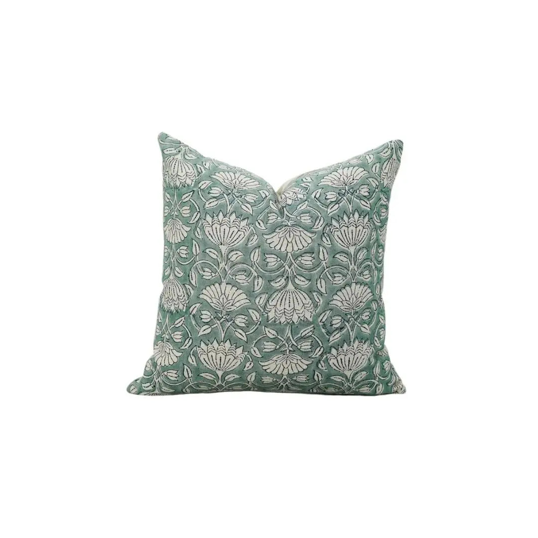 Bohemian Floral Handmade Block Print Boho Pure Linen Pillow Cover- Ulta Kamal
