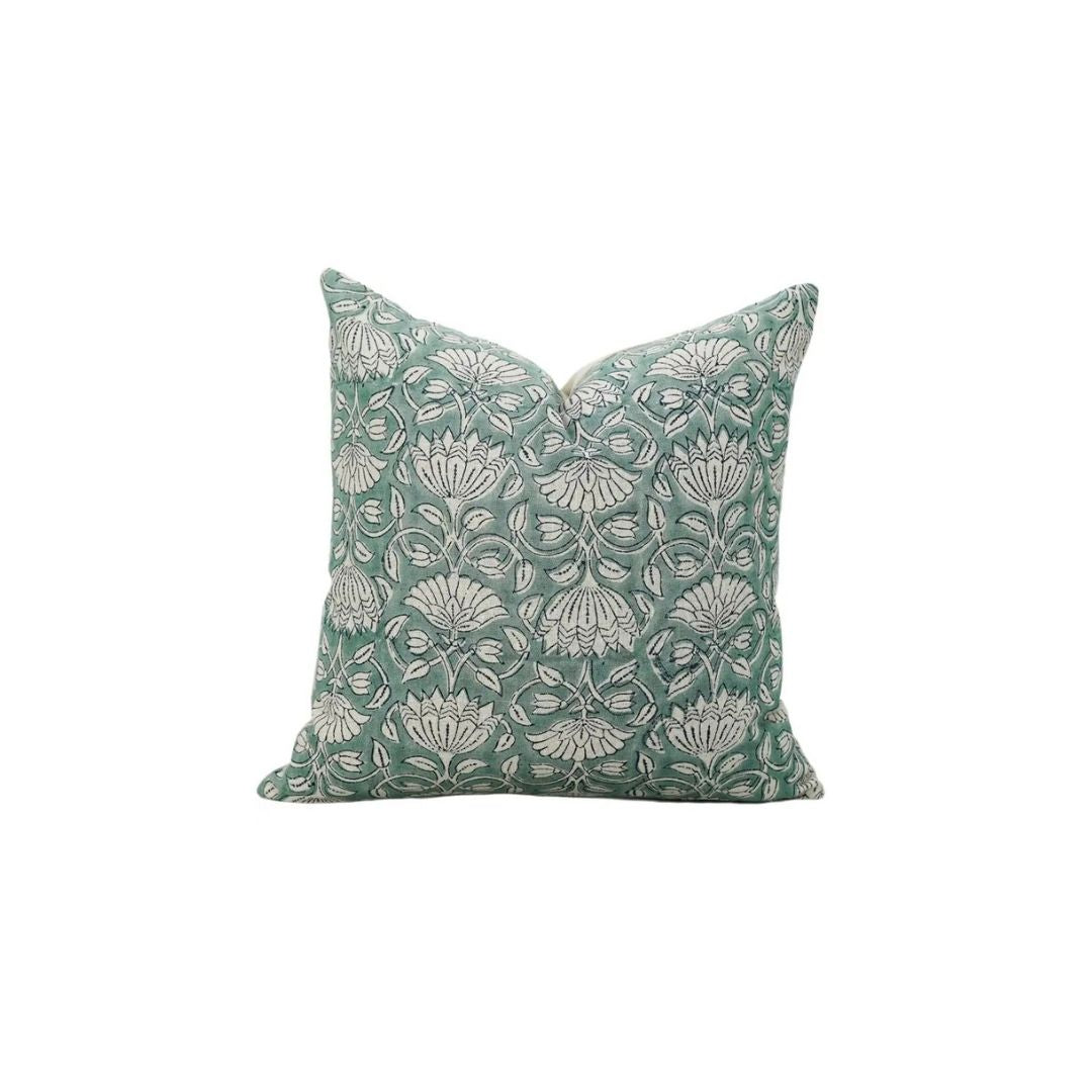 Bohemian Floral Handmade Block Print Boho Pure Linen Pillow Cover- Ulta Kamal
