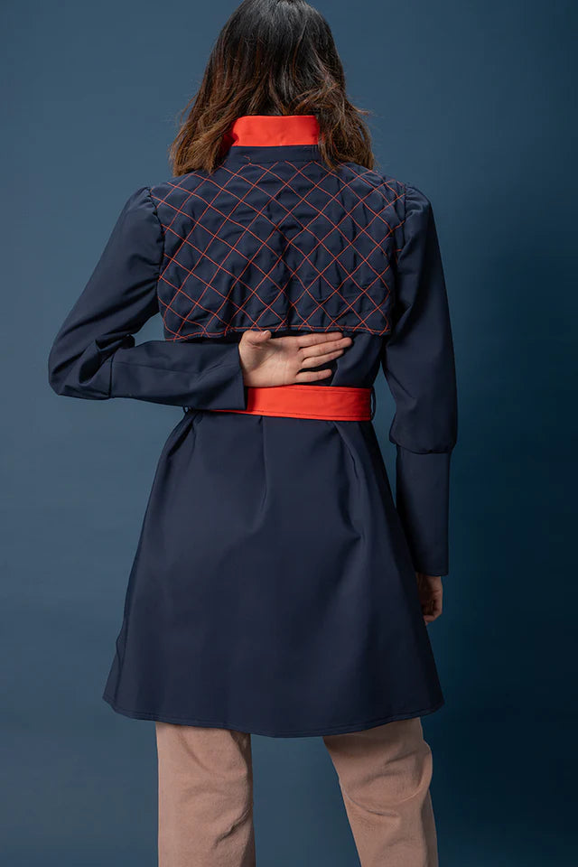 Two-Tone Quilted Trench – Navy