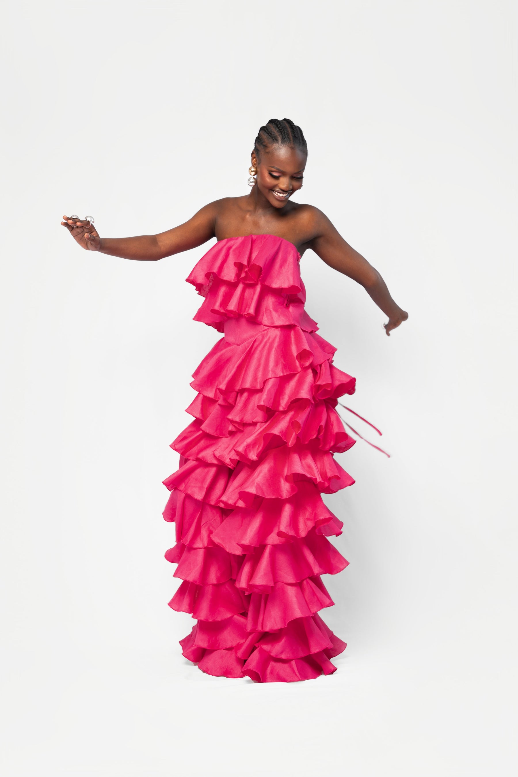 Linen DARIA Ruffle Pants in Pink