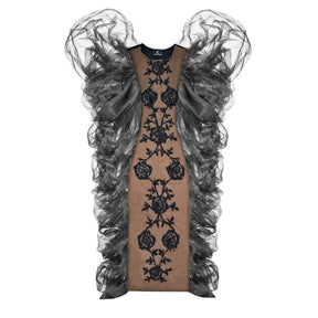 Black Rose Embroidered Tulle Statement Gown