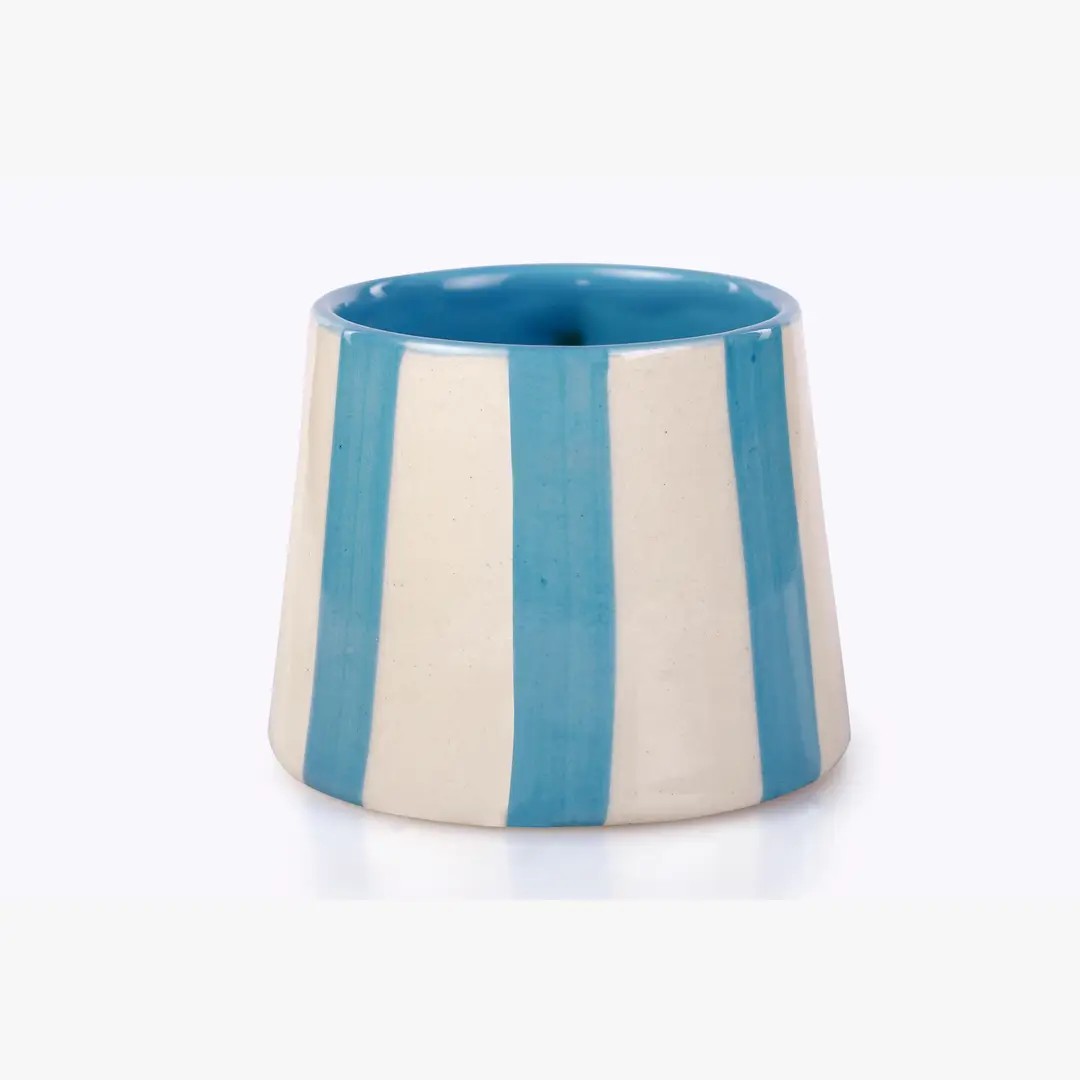 Ceramic Striped  Coffee cup , Pink , Green , Dark Blue , Aqua - 220ml (Set of 2)