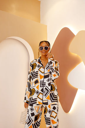 JI African Chiffon Shirt & Silk Pants Set – Vibrant & Elegant