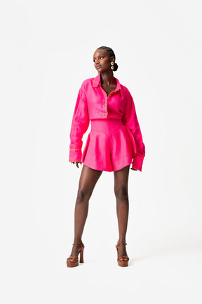 Linen LILY Wide Leg Shorts in Pink