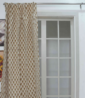 Handmade Block Print Cotton Curtain Gurukul Red & Green, Semi Sheer Window Drapes
