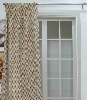 Handmade Block Print Cotton Curtain Gurukul Red & Green, Semi Sheer Window Drapes