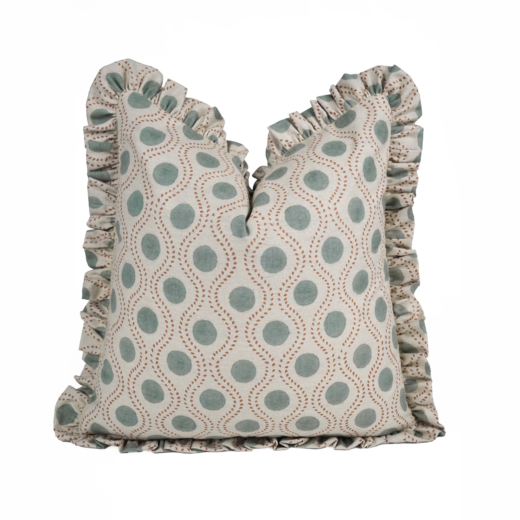 Handcrafted Block Print Linen Blend Frill Throw Pillow Cover - Raajbhog