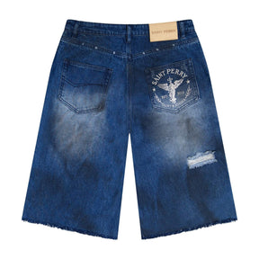 Distressed effect short denim