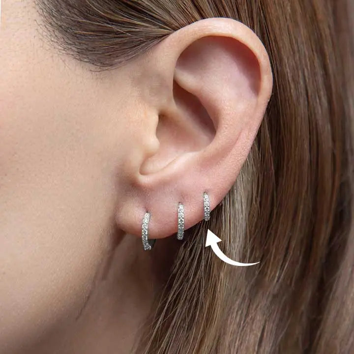 Silver Pavé Six Mm Huggie Hoop Earring