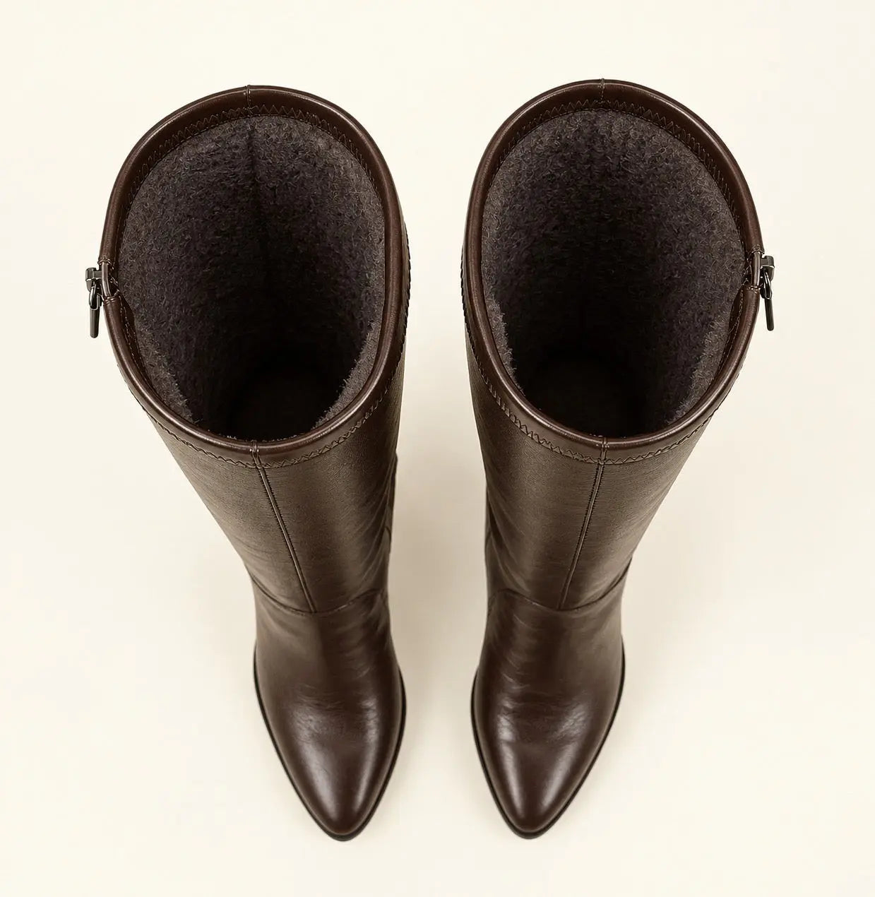 Dark Brown Leather Knee-High Boots with Block Heels