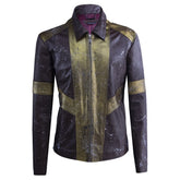 Brown leather jacket with gold details