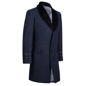 Coat with plush collar and leather details