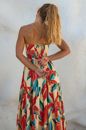 Sea Dreamer Strappy Midi Dress - Red Hibiscus