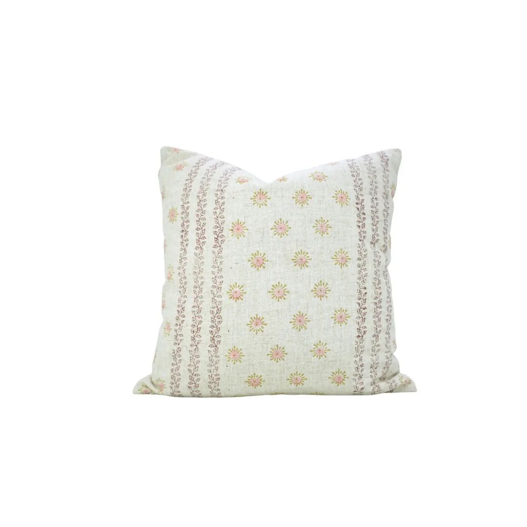Hand Block Print Viscose Linen Pillow Cover - Happy Bloom