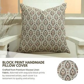 Stylish Hand-Block Design Viscose Linen Cushion Cover - Pan Patti