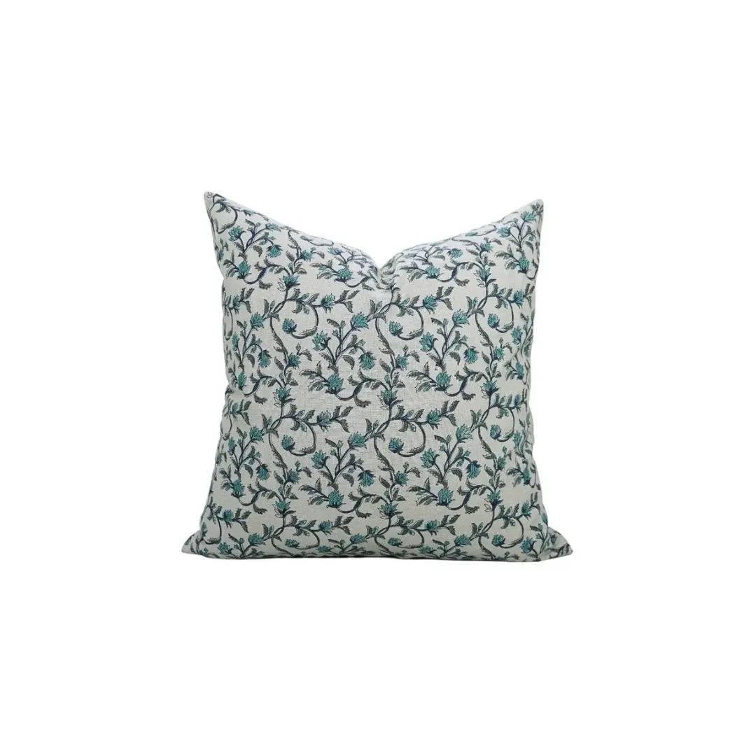 Floral Hand Block Print Boho Pure Linen Pillow Cover- Pushp Varsha