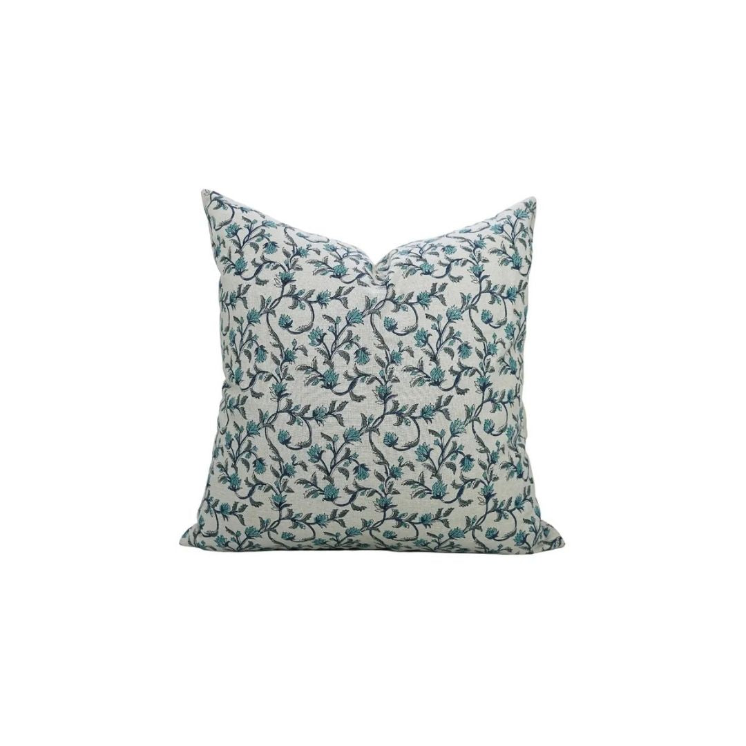 Floral Hand Block Print Boho Pure Linen Pillow Cover- Pushp Varsha