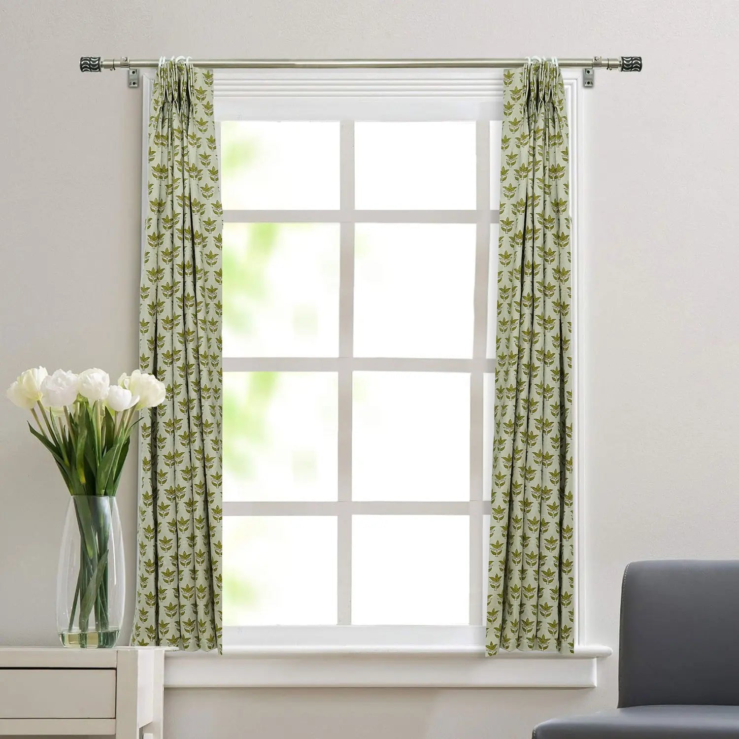 Unique Printed Pure Linen 2 Pleated Curtain - Saat Patti