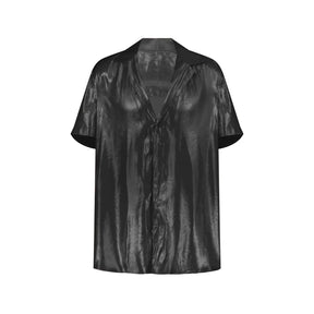 Satin Button Up Short Sleeve Shirt