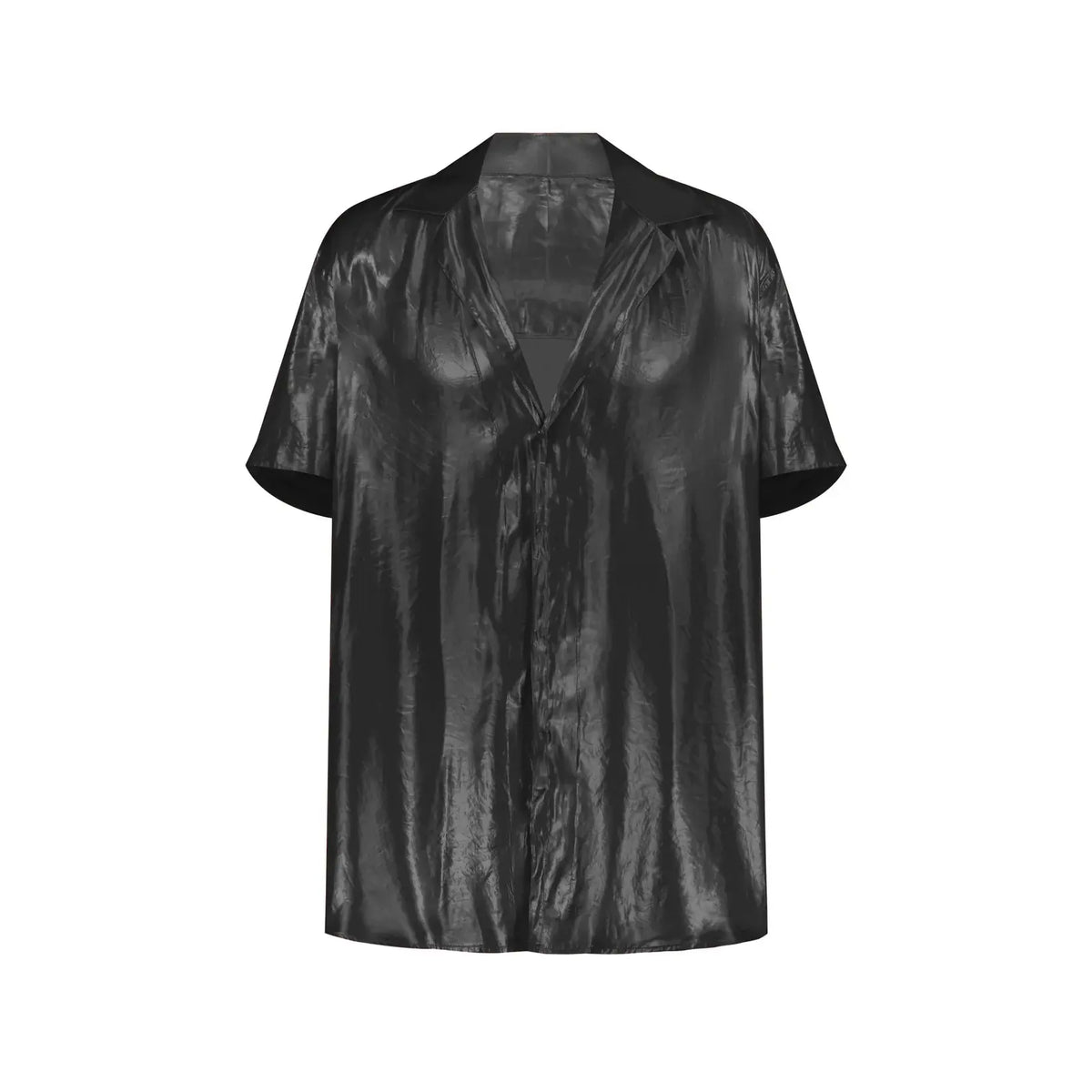 Satin Button Up Short Sleeve Shirt