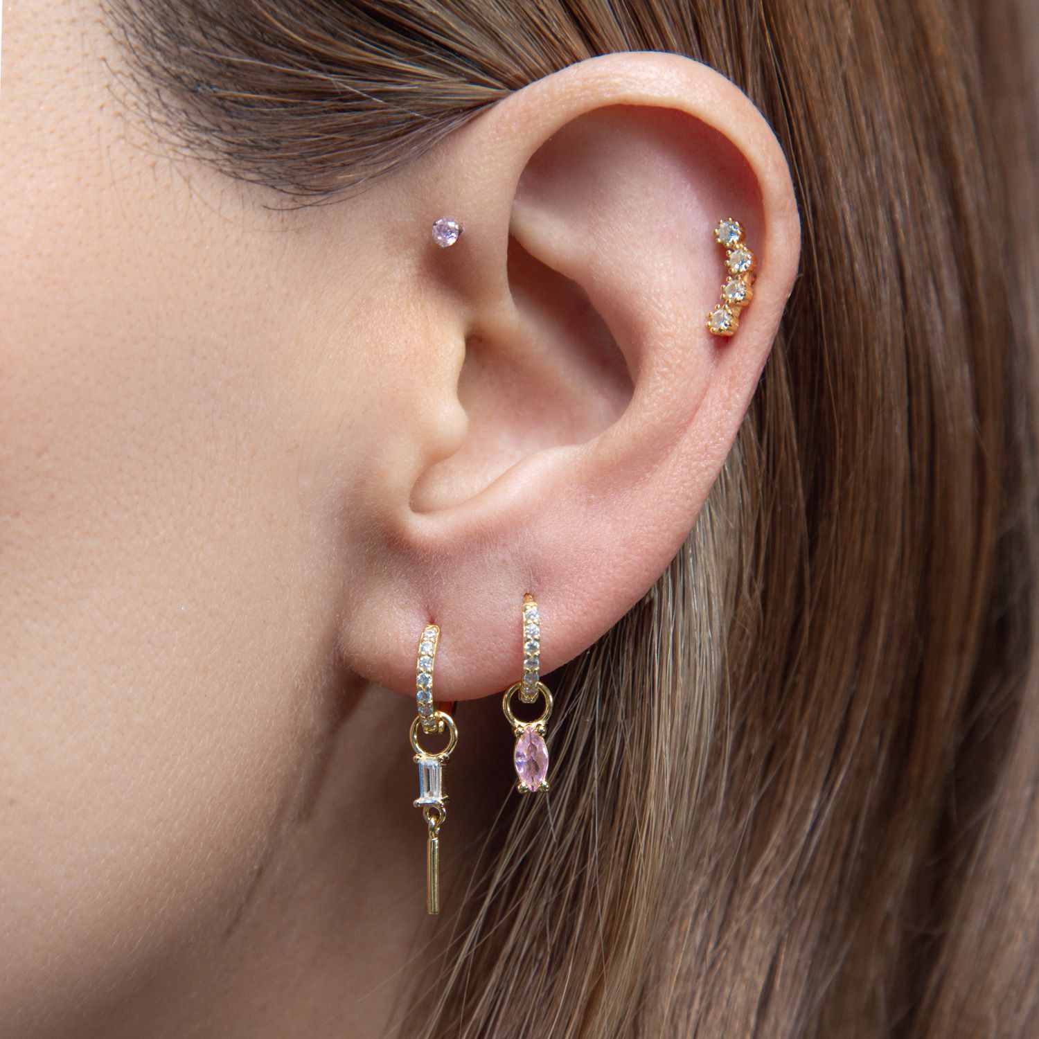 Gold Pavé Six Mm Huggie Hoop Earring