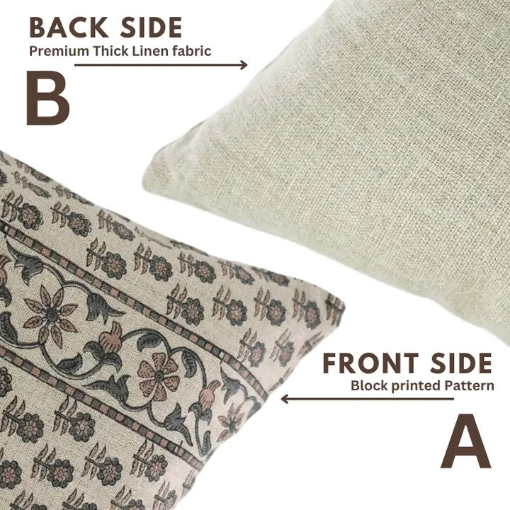 Boho Block Print Thick Linen Cushion Cover - Anamika Border
