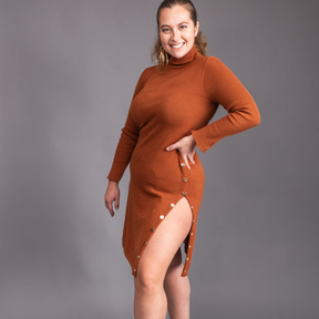 Burnt Orange Ribbed Sweater Dress - Chuks Collins Diffusion Collection - Tasou - The Athletic Side Of Us