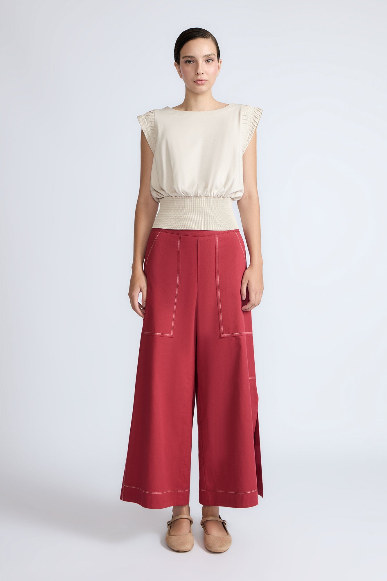 Zoe High-Rise Cotton Pants | Wine