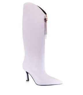 Violet Ecological Leather High Boots with Studded Details Misha