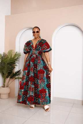 Obidia Ankara Maxi Dress – Bold Elegance in Vibrant Print