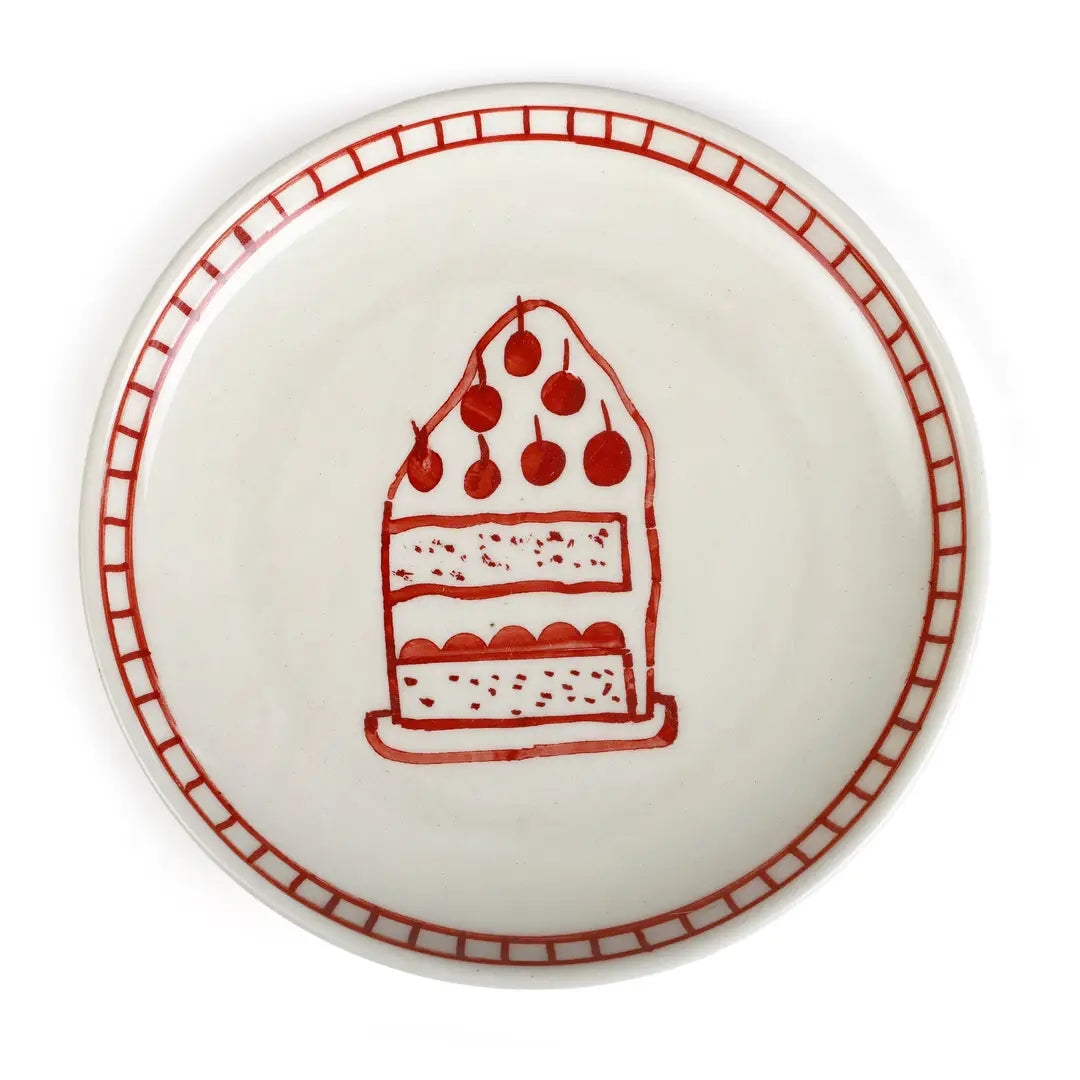 Ceramic Celebration Dessert Plate - Red, 7 Inches (Set of 2)