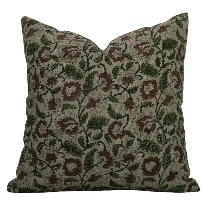 Vintage Hand Block Print Thick Linen Pillow Cover- Mandakini
