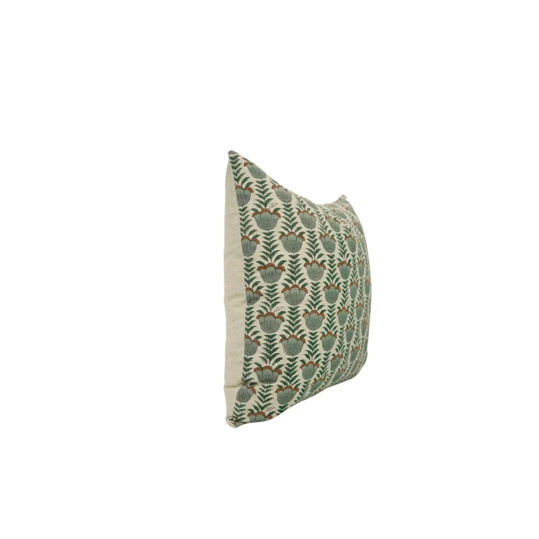 Decorative Block Print Linen Blend Pillow Cover - Lotus
